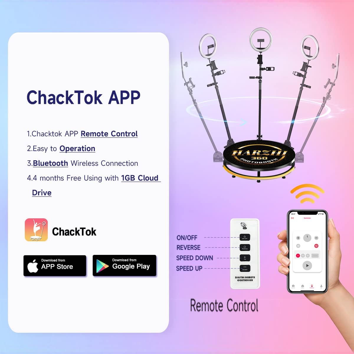 HARZHI 26.8inch 360 Photo Booth For 1-2 People