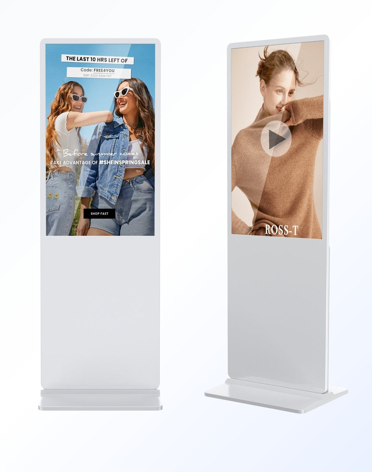Two HARZHI floor-standing digital signage displays