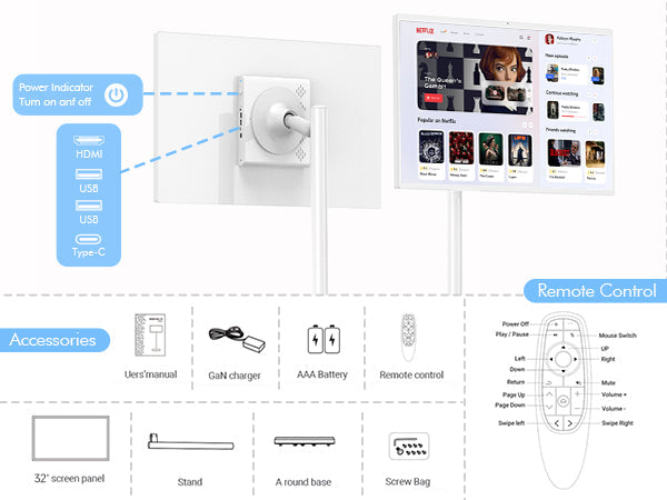 HARZHI Portable TV on Wheels Smart Touch Screen