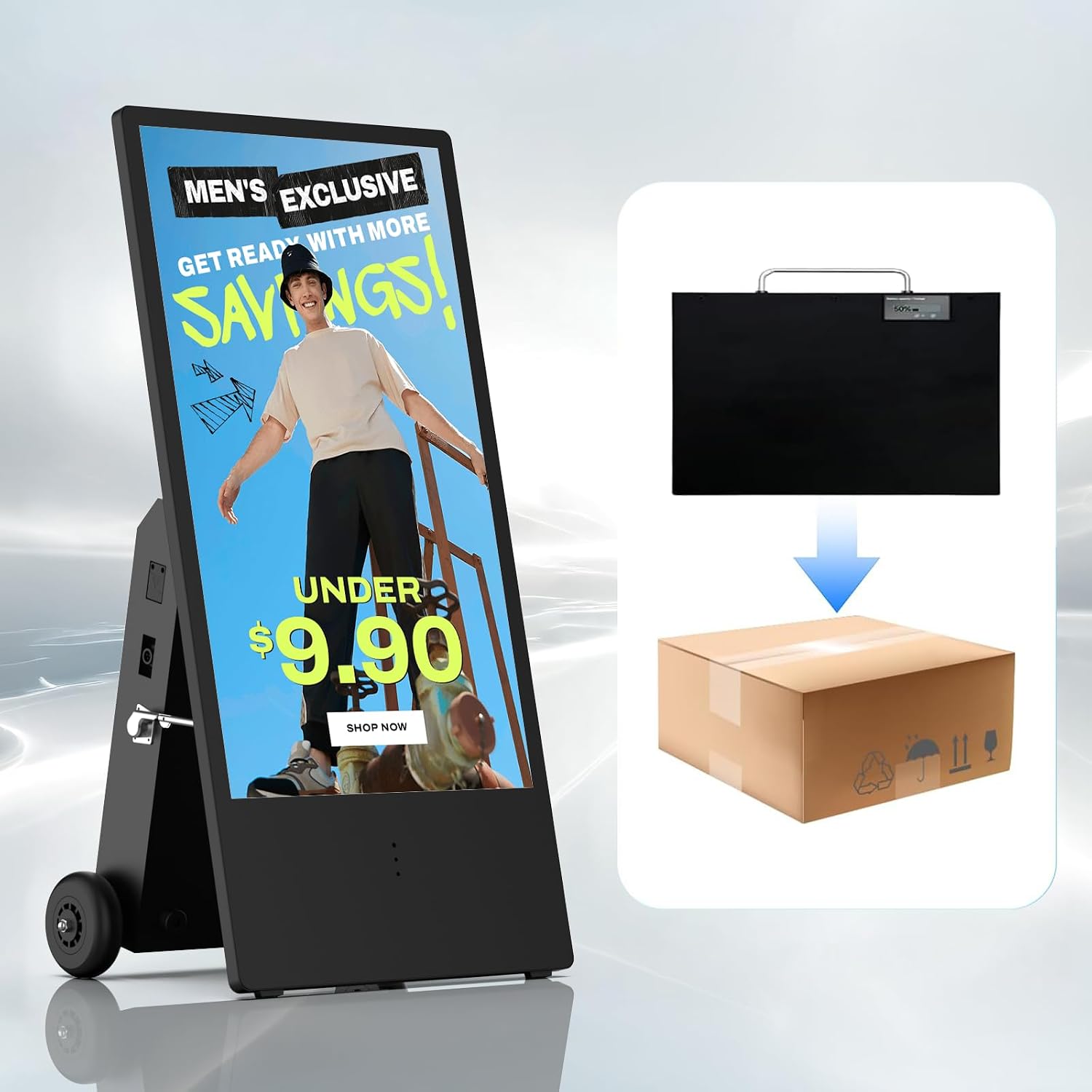 YIXZSWD 43 Inch Rechargeable Outdoor Digital Signage Display with 2000 nits