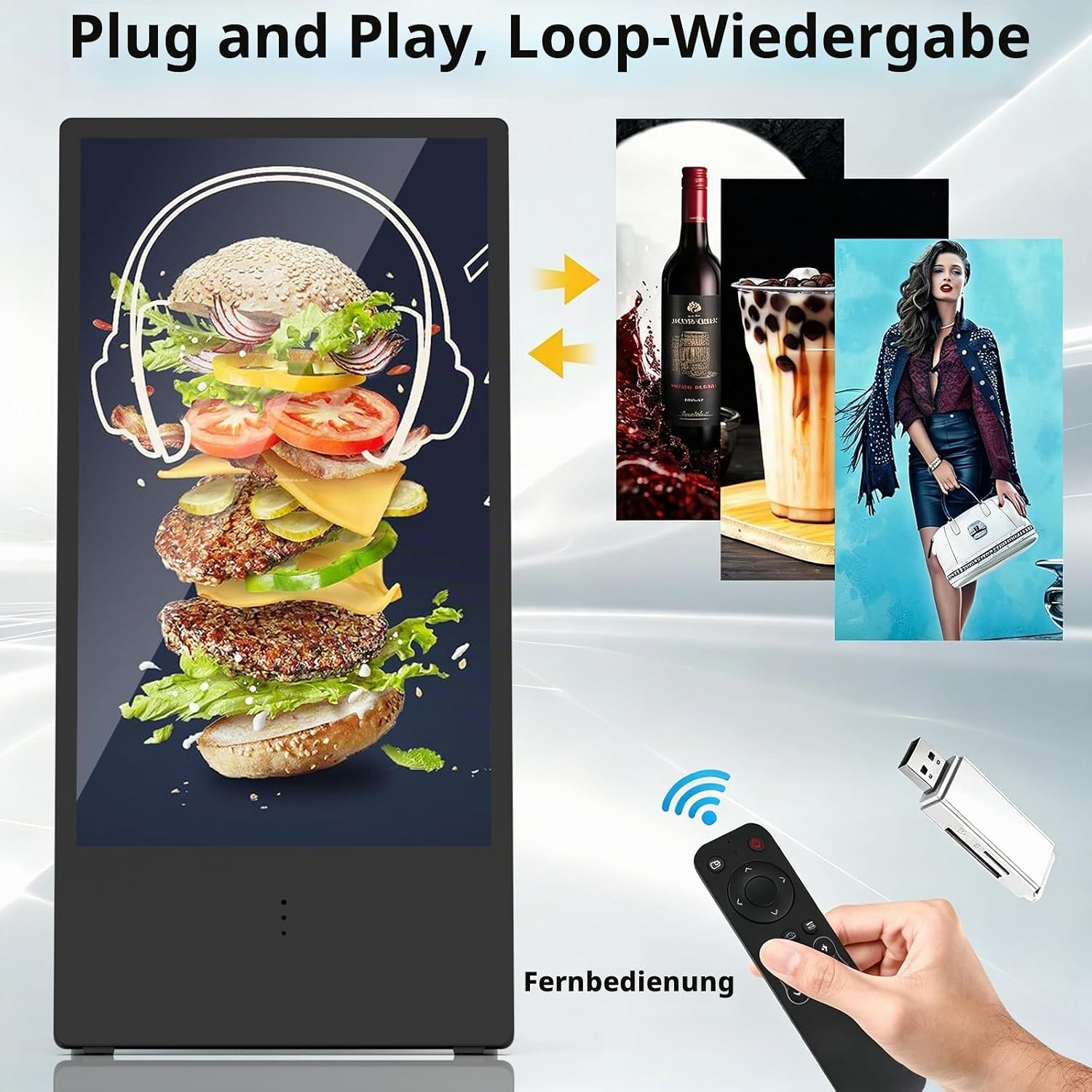 YIXZSWD 43 Inch Rechargeable Outdoor Digital Signage Display with 2000 nits