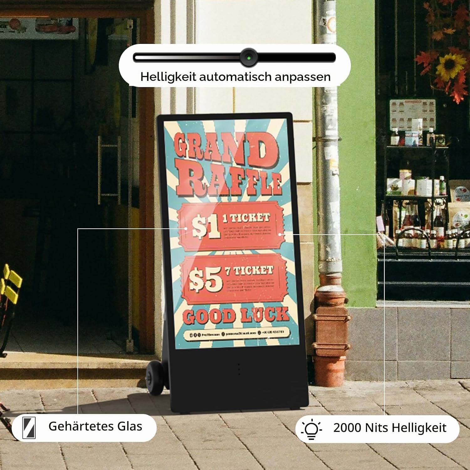 YIXZSWD 43 Inch Rechargeable Outdoor Digital Signage Display with 2000 nits