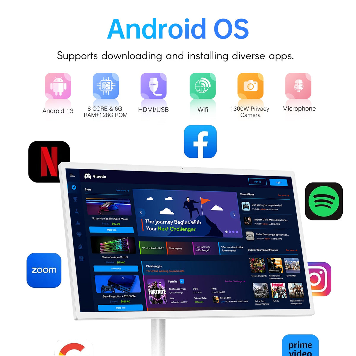 HARZHI Portable TV on Wheels Smart Touch Screen